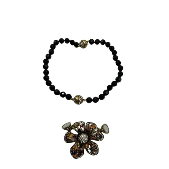 Heidi Daus Black Beaded Rhinestone Flower Magnetic Versatile Bracelet Necklace - Picture 5 of 12